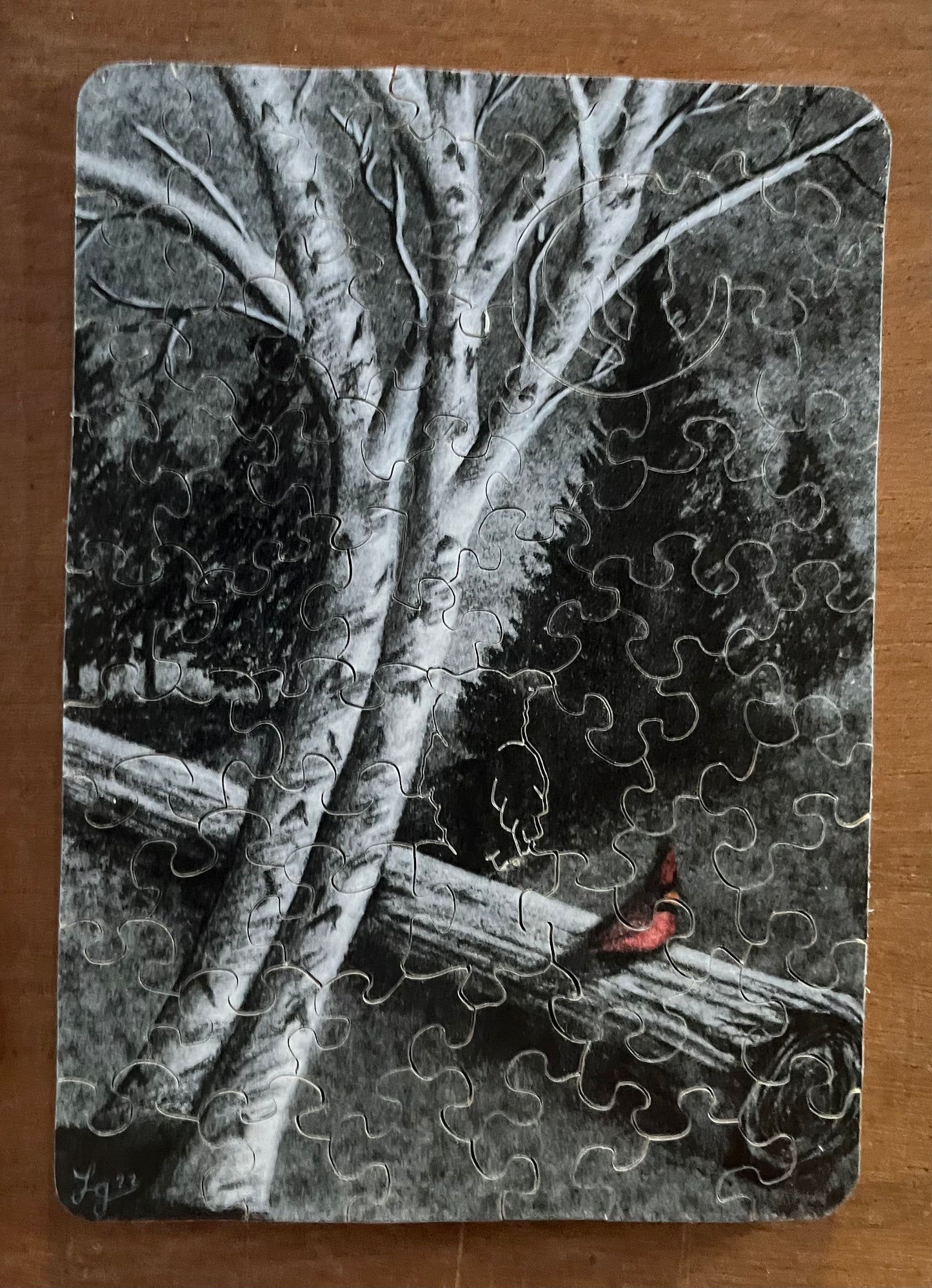 Cardinal with Birch Trees - Greeting Card Jigsaw Puzzle