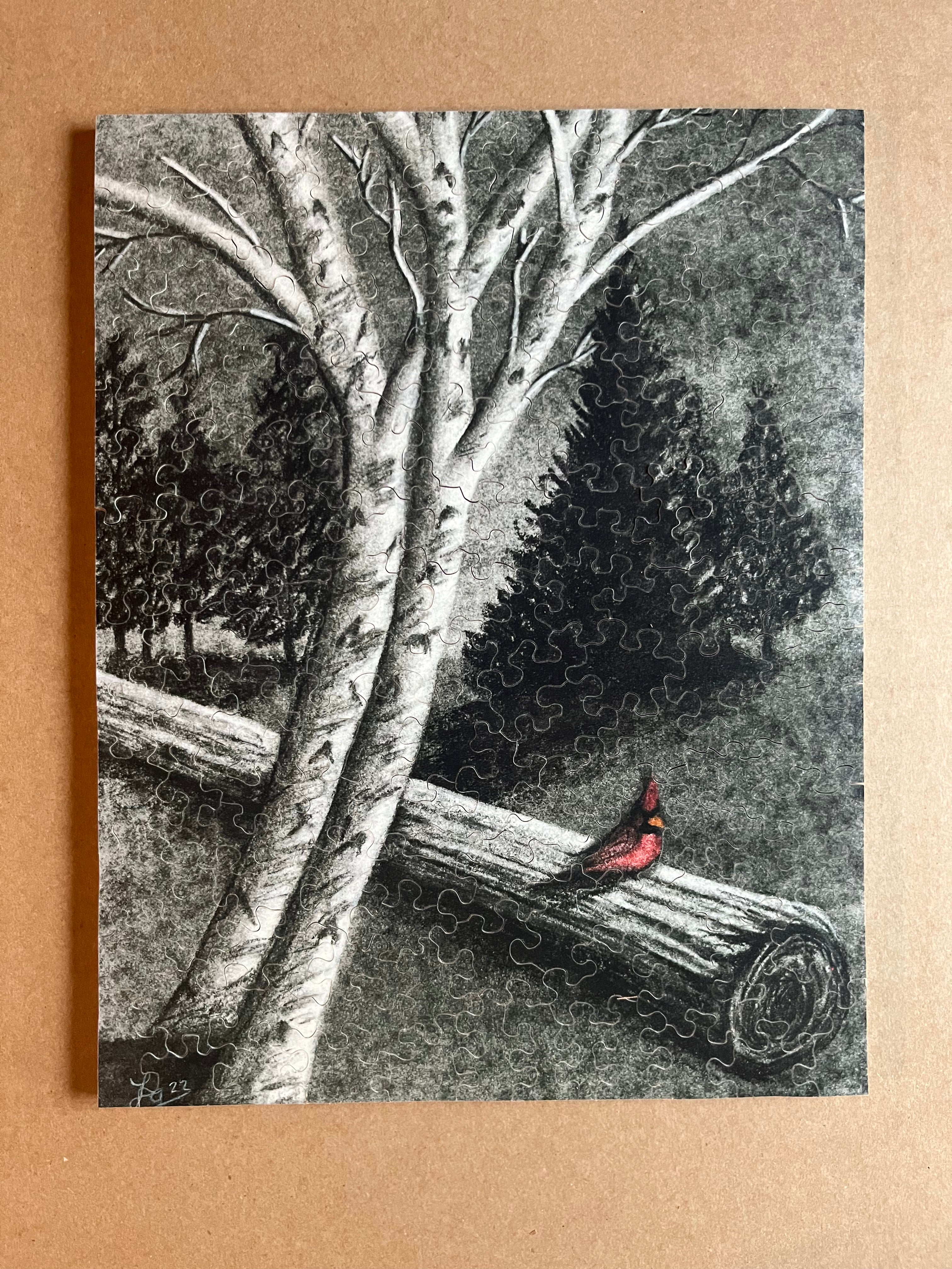 Cardinal with Birch Trees