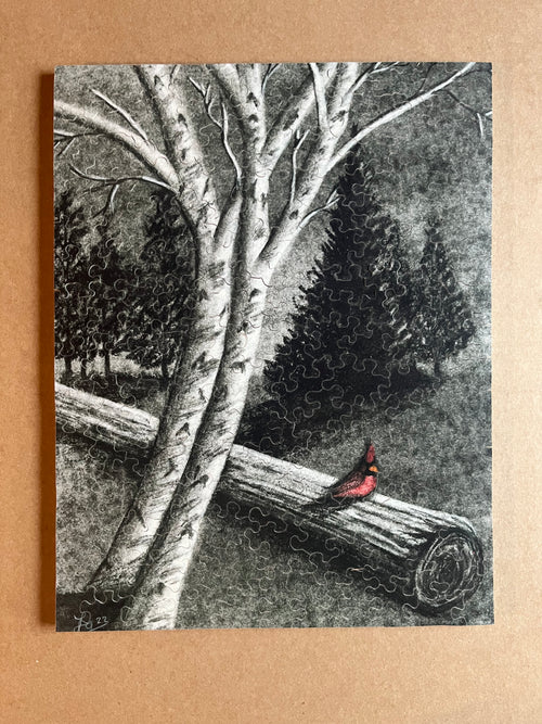 Cardinal with Birch Trees – Hand-Cut Wooden Jigsaw