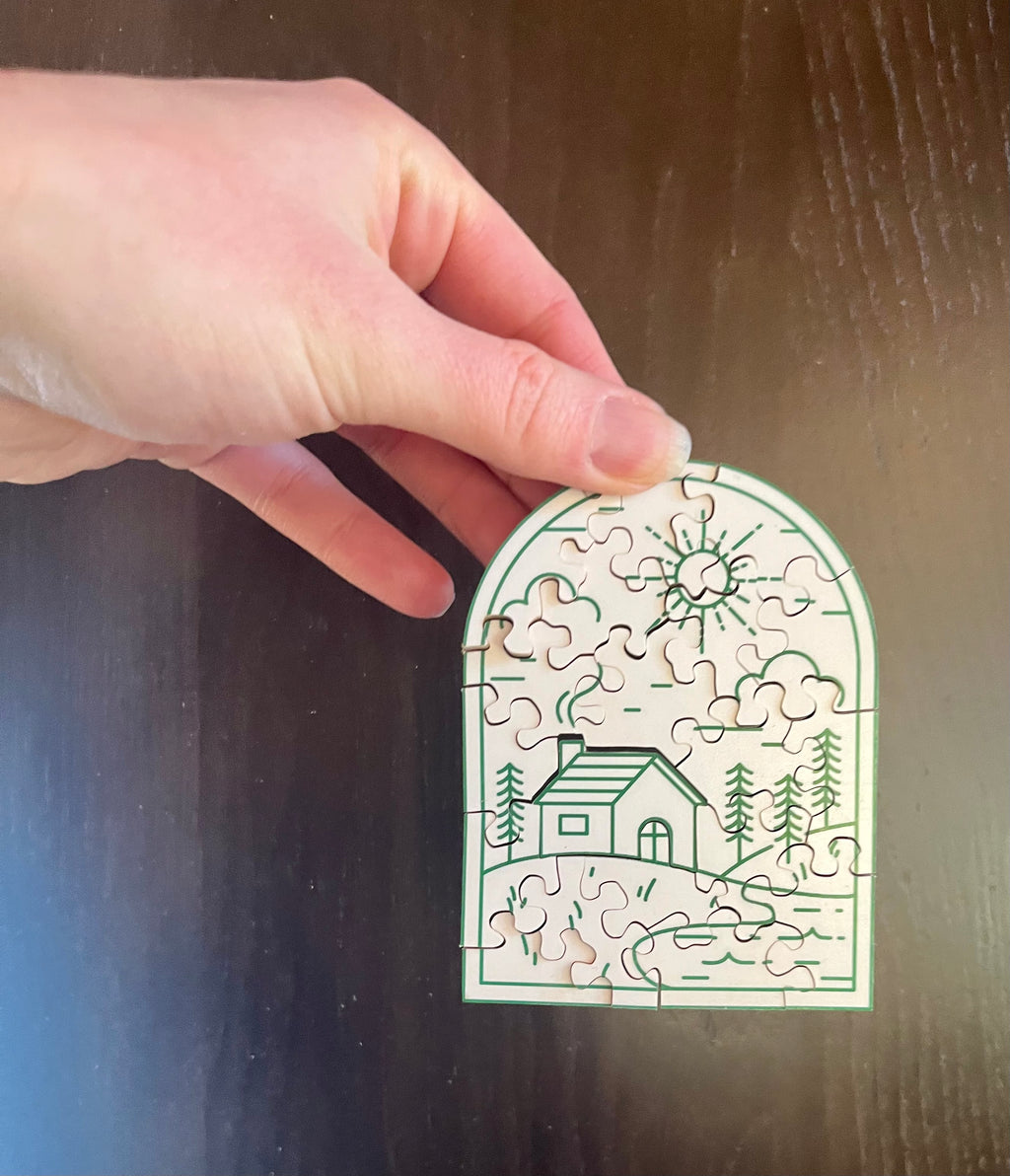 Evergreen Cabin – Mini Hand-Cut Wooden Puzzle